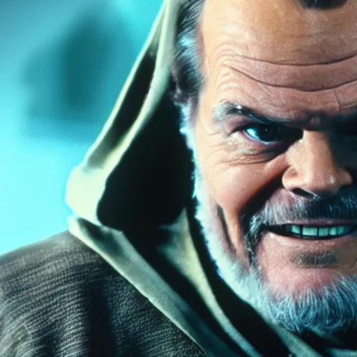 Image similar to jack nicholson as obi wan kenobi in star wars episode 3, 8k resolution, full HD, cinematic lighting, award winning, anatomically correct