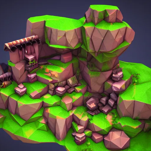 Image similar to dwarf mine, 3d render, low poly, video game, colourful, concept art, E3