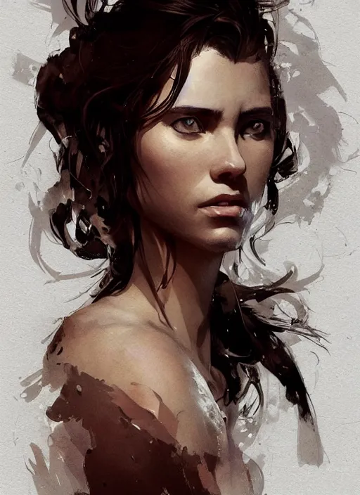 Image similar to portrait of a latin young woman, curlybrown hair and, wearing round thin, she has a big, round jawline, dramatic lighting, illustration by greg rutkowski, yoji shinkawa, 4 k, digital art, concept art, trending on artstation