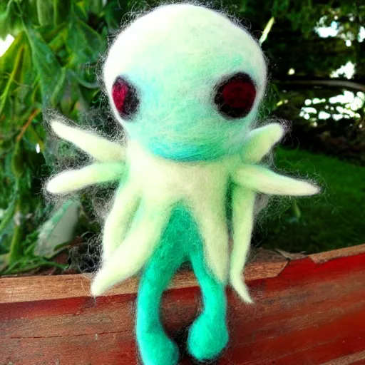 Image similar to a needle felted Gardevoir, needle felting art.