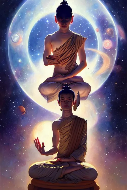 Image similar to space, buddhism, painting by greg rutkowski, j. c. leyendecker, artgerm