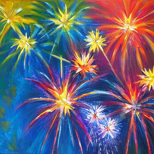 When the fireworks are in full bloom by oil painting Stable