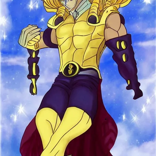 Prompt: dio from jojo's bizarre adventure sitting on a throne, stardust crusaders still
