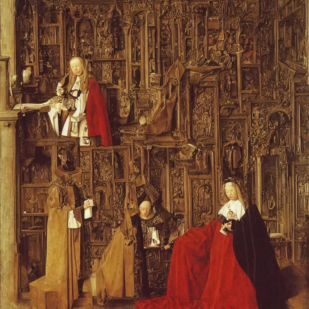 Image similar to a book. painting by jan van eyck, frank sedlacek.