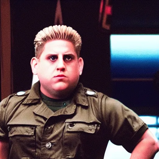 Jonah Hill staring as Guile in the Street Fighter 2024 Stable