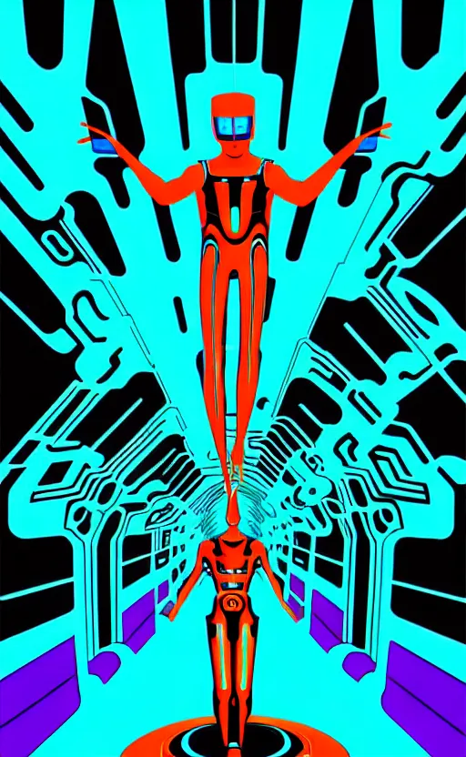 Image similar to psychedelic from the movie tron wide angle shot, white background, vector art, illustration by frank frazetta