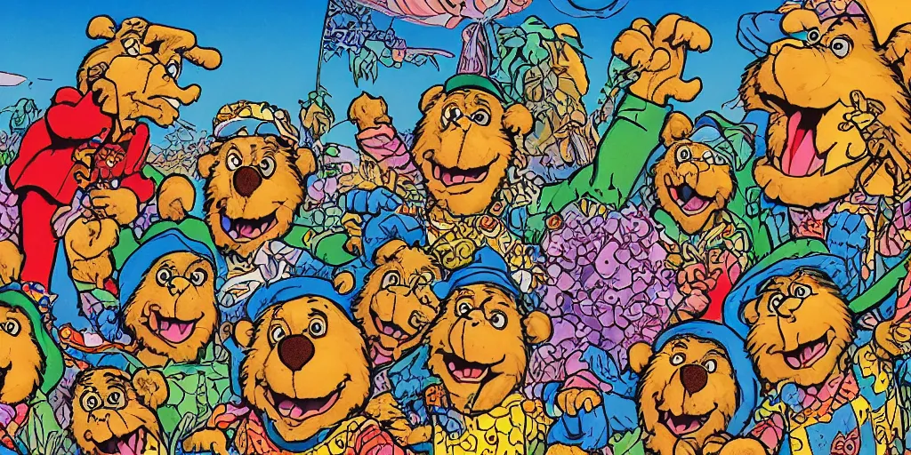 Prompt: grateful dead Berenstain bears, surrealism aesthetic, detailed facial expressions