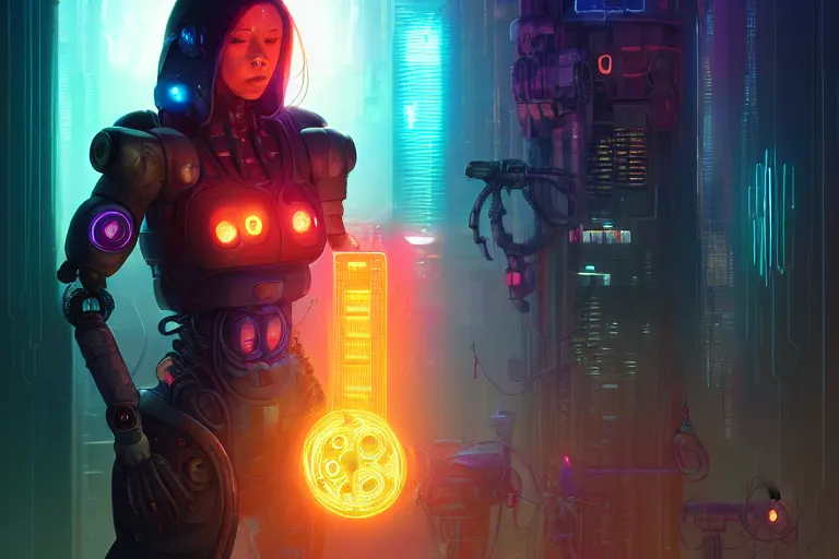 Image similar to mother ai, hearth of the machine in cyberpunk style, energy core, cybernetic shrine, robot religion, realistic shaded lighting, magali villeneuve, artgerm, rutkowski