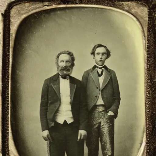 Image similar to tintype photo of “ rick and morty ” 1 8 8 0 s