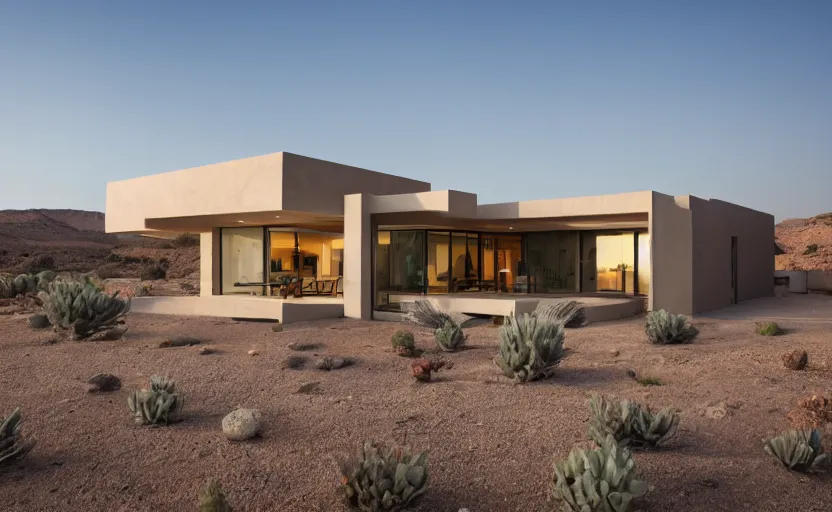 Image similar to modern house in the middle of desert, professional photography