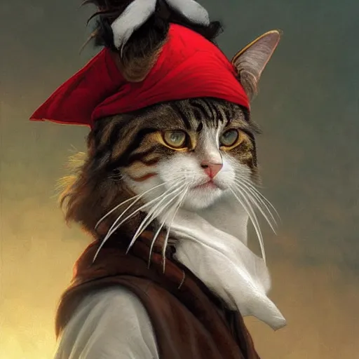 Image similar to Portrait of a Cat as a Pirate, photo, highly detailed oil painting, photorealistic, highly detailed, digital painting, artstation, concept art, smooth, sharp focus, illustration, art by artgerm and greg rutkowski and alphonse mucha