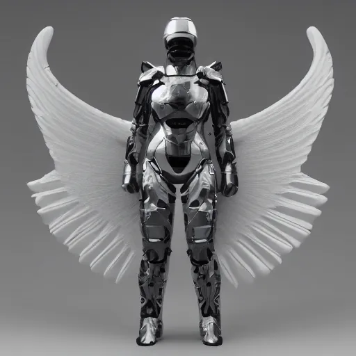 Image similar to futuristic angel wearing high tech armor, rendered in unreal engine, ultra realistic, 4k