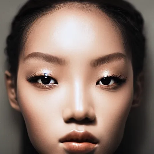 Image similar to a masterpiece portrait photo of a beautiful young woman who looks like a korean beyonce, symmetrical face