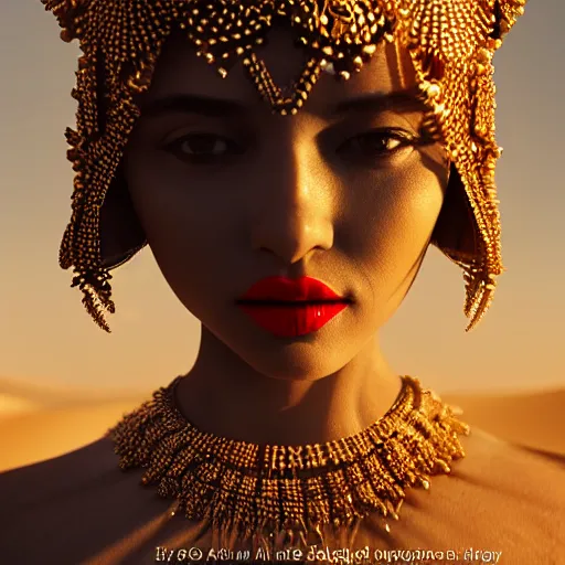 Prompt: giesha demon, innovative avant - garde art, deco fashion, asian desert nomad women, highly detailed, photorealistic portrait, serene desert setting, golden hour, crisp quality and light reflections, octane render