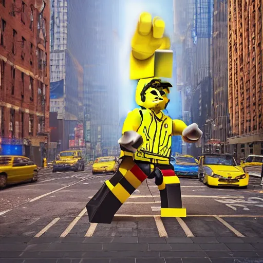 Prompt: “hyperrealist picture of a giant lego figure wreacking havoc in New York, digital art, concept art, blender, Artstation trending, Unreal Engine 5, 8k UHD”