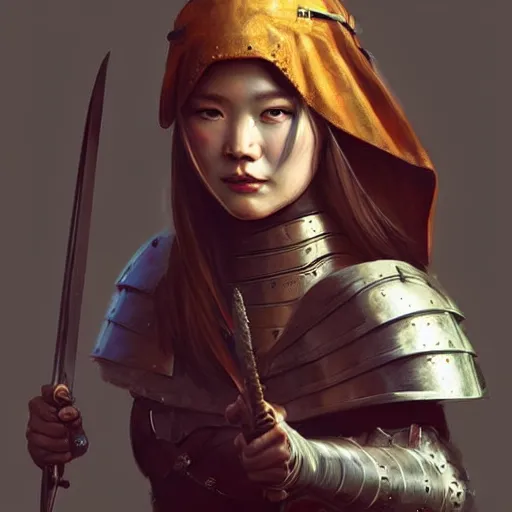 Image similar to medieval female warrior detaied art, by wlop and lillian liu, detailed, trending on artstation, trending on artstation, smooth