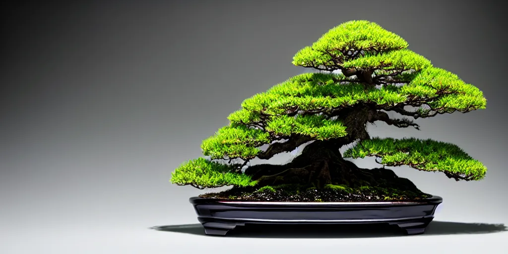 Prompt: photo bonsai cedar on a small angular emerald in the water, gold hour, soft lighting, light fog, medium full shot, volumetric lighting, beautiful, ultra detailed, cgsociety by leesha hannigan, thierry doizon, 3 5 mm, fujifilm