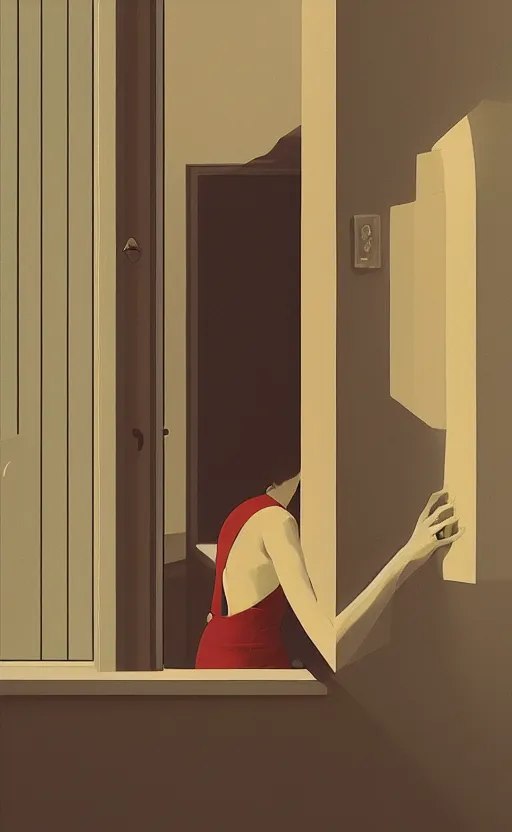 Image similar to love, surreal illustration, by atey ghailan and escher and edward hopper