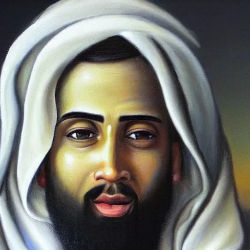 Image similar to a detailed, hyper realistic painting of the prophet muhammad.