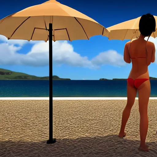 Image similar to women at the beach by jack vettriano, bikini, unreal engine, artistic.