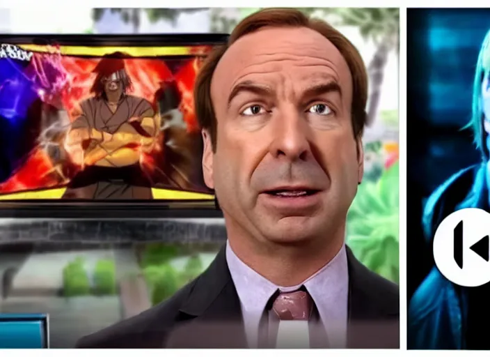 Prompt: youtube reaction video saul goodman reacting to naruto