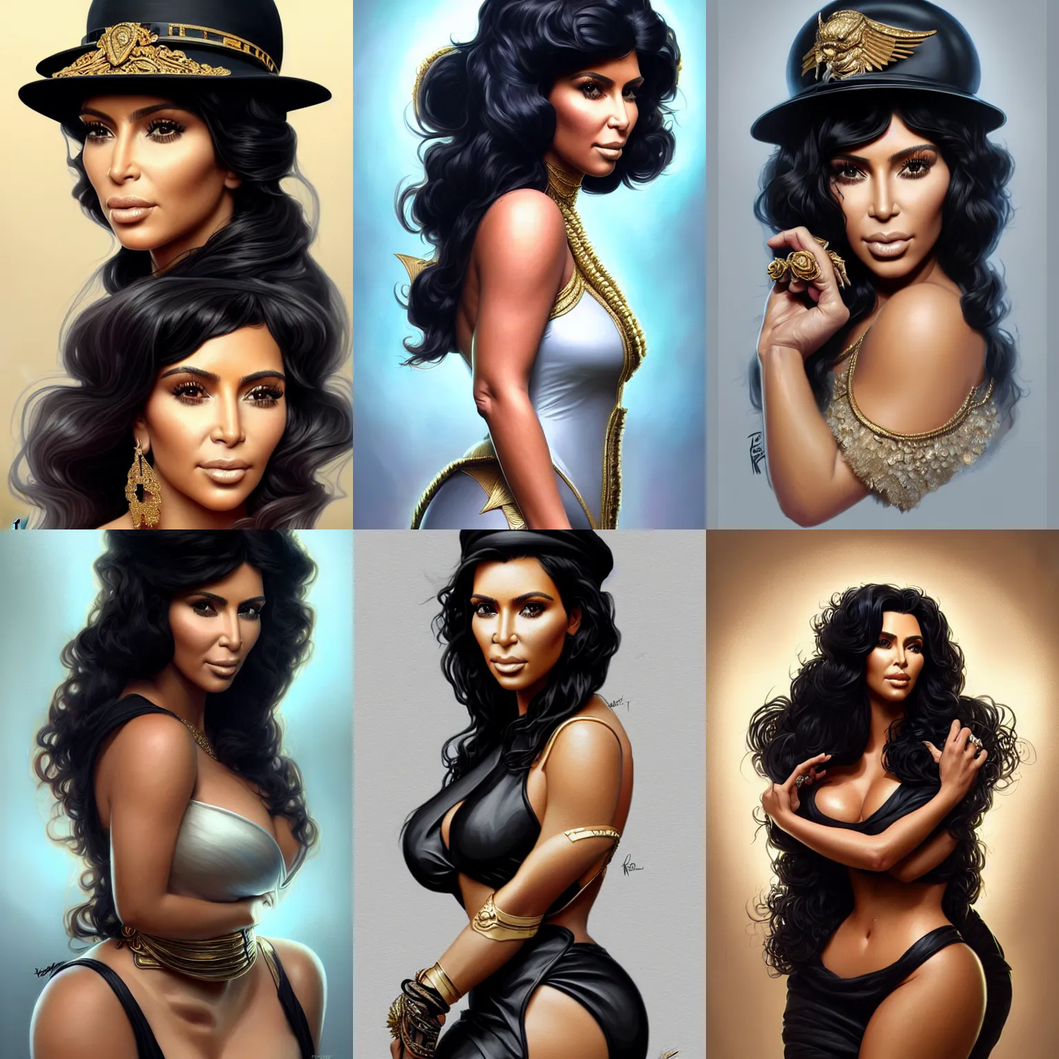 Prompt: Portrait of kim kardashian dressed as eazy e, fantasy, intricate, elegant, highly detailed, digital painting, artstation, concept art, smooth, sharp focus, illustration, art by artgerm and greg rutkowski and alphonse mucha