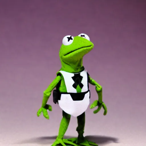 Prompt: kermit the frog as a star wars action figure