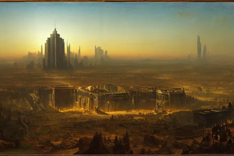 Image similar to megacity one, judge dredd, 1 8 0 0 s, rule of thirds, matte painting, highly detailed, cinematic lighting, by albert bierstadt, frederic edwin church