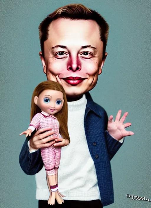 Image similar to elon musk as a Nicoletta Ceccoli doll, detailed digital art, trending on Artstation