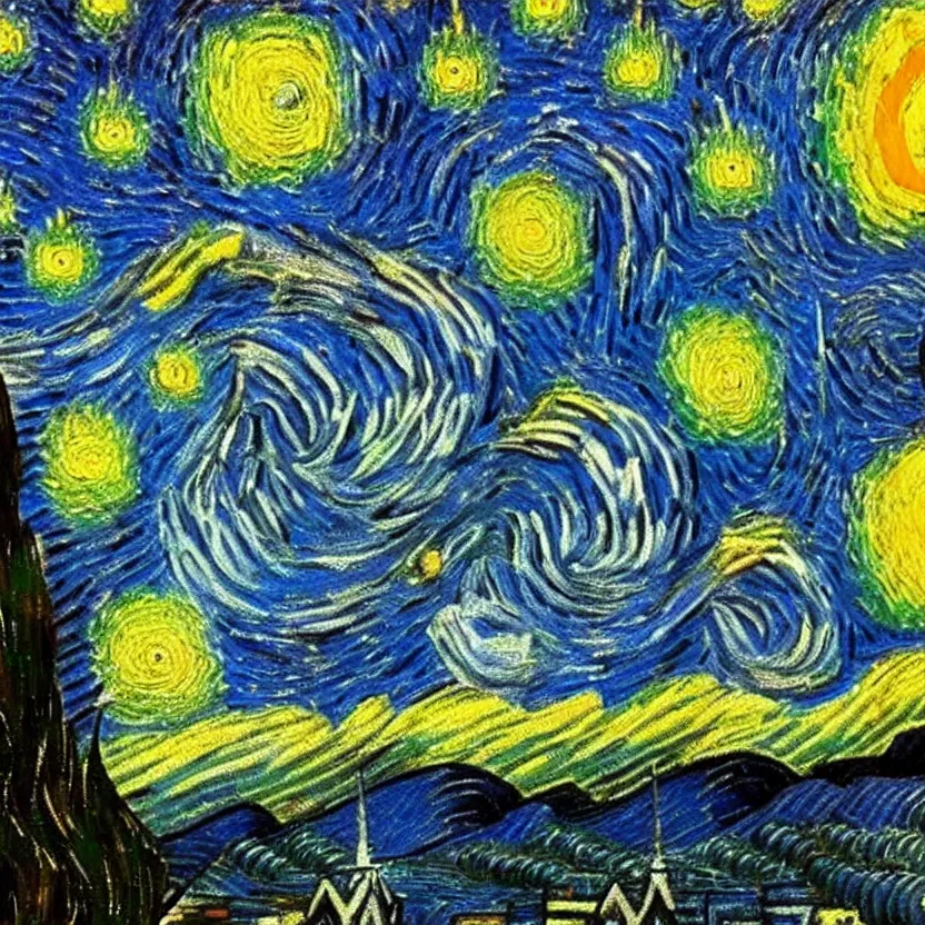 Prompt: An oil painting of the Indian god Shiva in the style of Starry Night by Vincent van Gogh