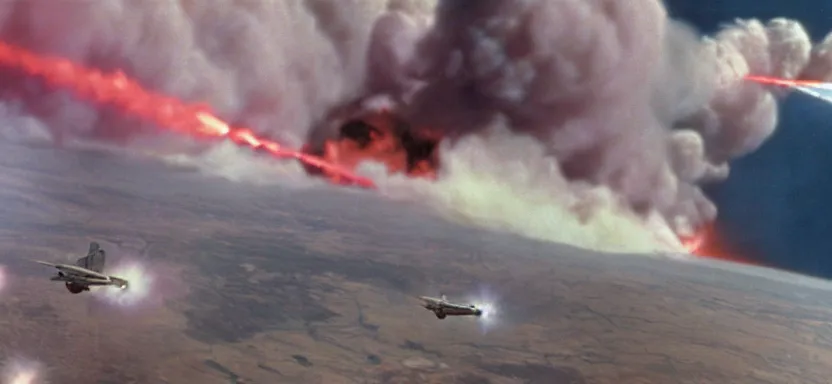 Prompt: a film still of an epic ww 2 space battle, explosions, directed by roger corman, wide angle, rule of thirds, colorful, thunderbirds, hbo, 4 k, hd, hyperrealistic, 7 0 mm