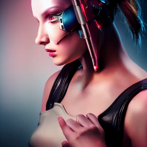 Prompt: a beautiful young woman, cyberpunk, cinematic, studio lighting, 8 k, highly detailed, rule of thirds