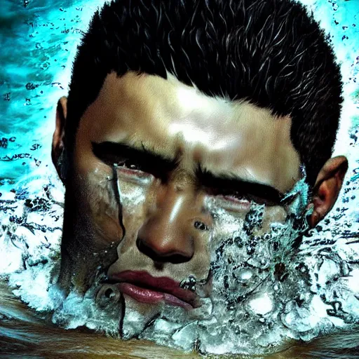 Prompt: photoshop photo edited painting photorealistic shockingly amazing portrait of guts from berserk submerged in water ,extremely detailed, made by wlop and maxwell boas