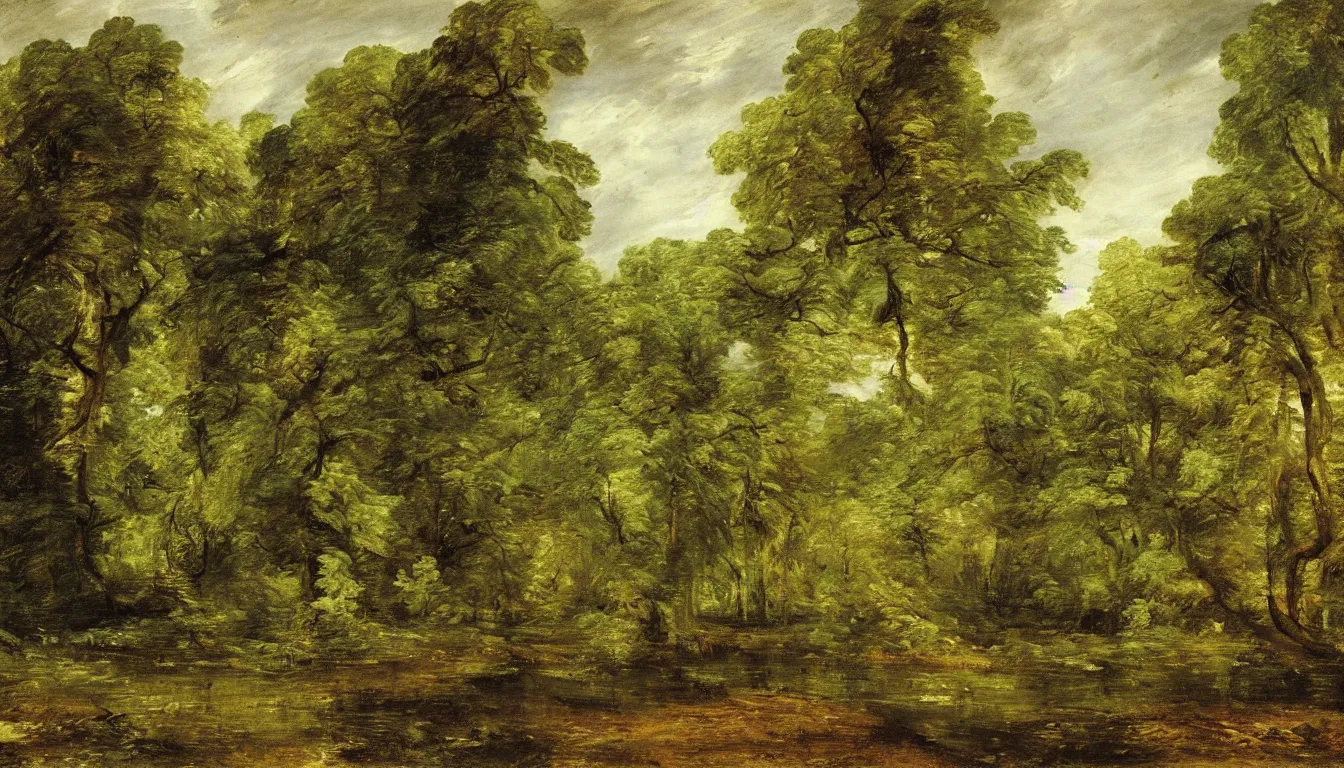 Prompt: a clearing in a forest painted by John Constable