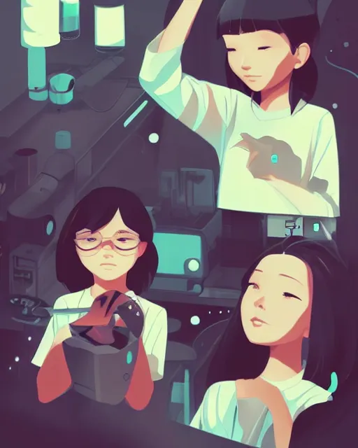 Image similar to a little girl science. clean cel shaded vector art. minimalist illustration art by lois van baarle, artgerm, helen huang by makoto shinkai and ilya kuvshinov, rossdraws