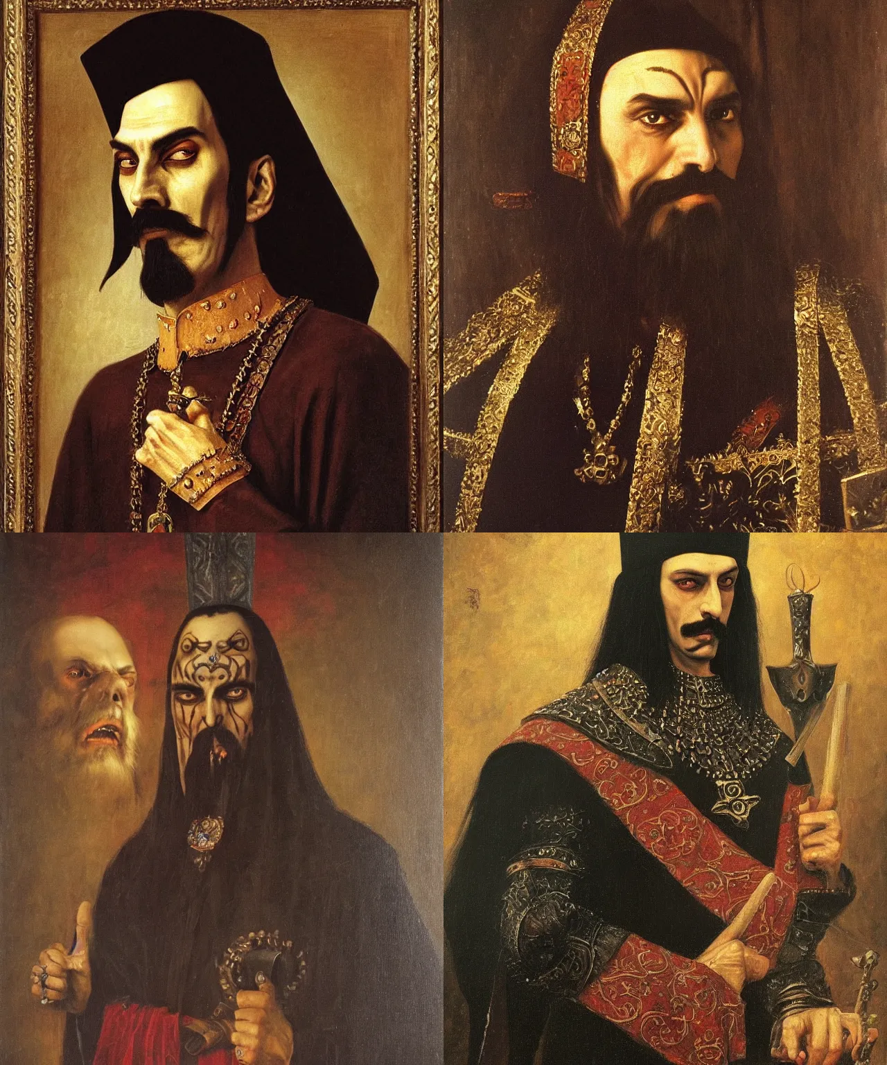 Prompt: a realist portrait of vlad ii dracul, voivode of wallachia by andrey shishkin, highly detailed, oil on canvas