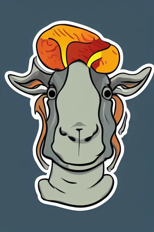 Prompt: Drug addict goat, sticker, andromorphic, colorful, illustration, highly detailed, simple, smooth and clean vector curves, no jagged lines, vector art, smooth