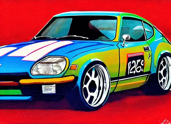 Image similar to a datsun 2 4 0 z in the art style of agam, yaacov