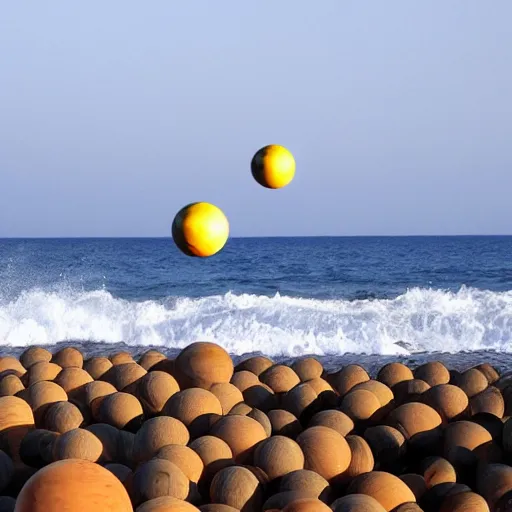 Prompt: all kinds of balls waving in the sea