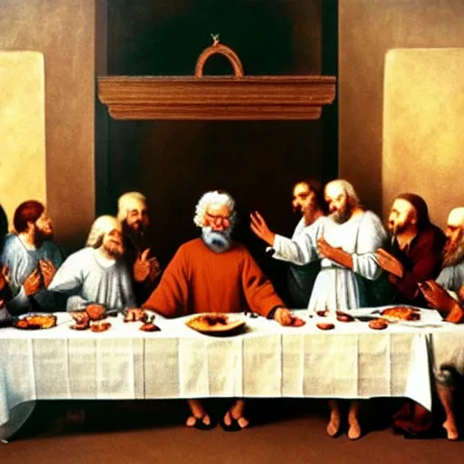 Image similar to colonel sanders at the last supper, photorealistic, 8k