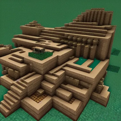 Prompt: a minecraft village, by frank lloyd wright