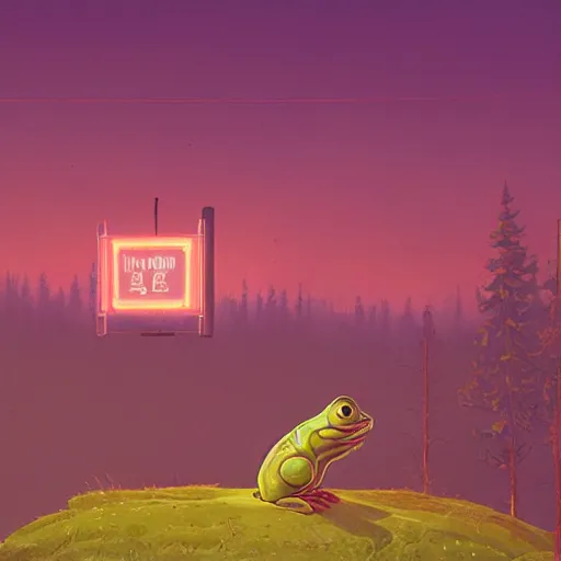 Image similar to all glory to the hypnotoad, by simon stalenhag