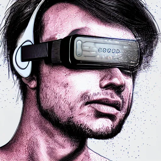 Image similar to cyberpunk, bot wearing vr headset, sci - fi, face, portrait, illustration