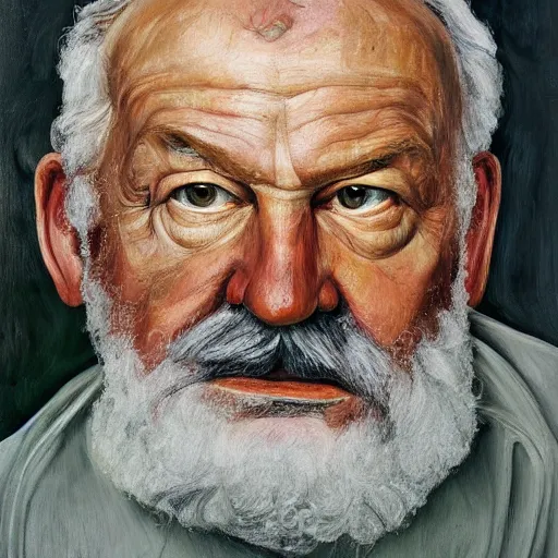 Image similar to high quality high detail painting by lucian freud, hd, portrait of hemingway