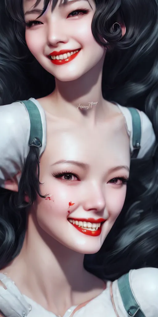 Image similar to a pin up girl, charming smile, beautiful and charming and fashion and dreamlke girl by artgerm lau, & jeehyung lee & wlop, hyperdetailed, 8 k realistic, symmetrical, frostbite 3 engine, cryengine, dof, trending on artstation, trending on deviantart