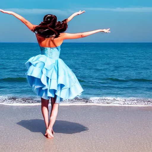 Image similar to a woman dancing over the ocean, beautiful, surreal dress