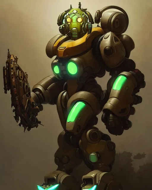 Prompt: orisa from overwatch, character portrait, concept art, intricate details, highly detailed by greg rutkowski, michael whelan and gustave dore