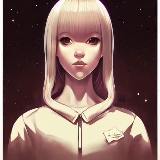 Image similar to A potrait of an alien with big and cute eyes, fine-face, realistic shaded perfect face, fine details. Night setting. Very anime style. Realistic shaded lighting poster by Ilya Kuvshinov katsuhiro, magali villeneuve, artgerm, Jeremy Lipkin and Michael Garmash, Rob Rey and Kentarõ Miura style, trending on art station