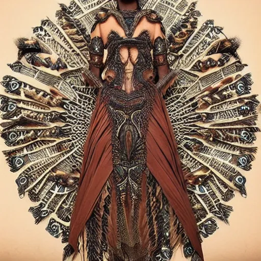 Image similar to “ brown woman wearing a dragonfly armor. intricate. super detailed. award winning. ”