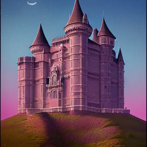 Image similar to a beautiful matte portrait masterpiece of a castle by beeple and rhads, trending on artstation, featured on behance, intricate, rectilinear.